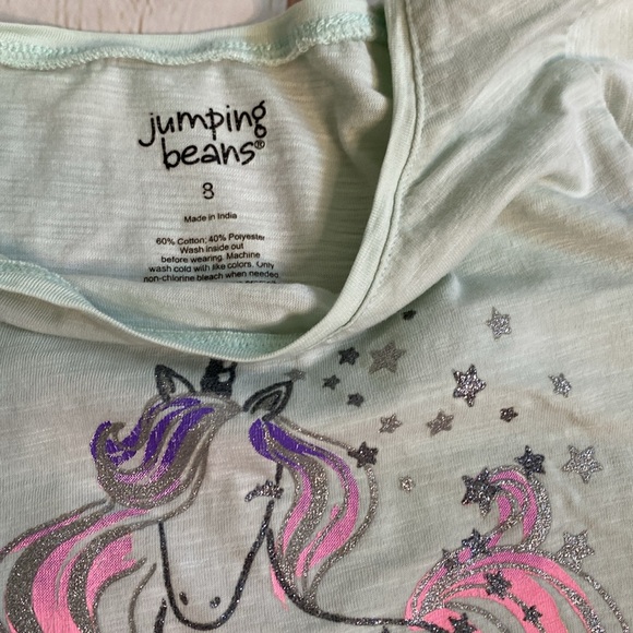 Jumping Beans Aqua Flutter Sleeve Silver Glitter Sparkle Unicorn Basic Tee - Picture 3 of 4